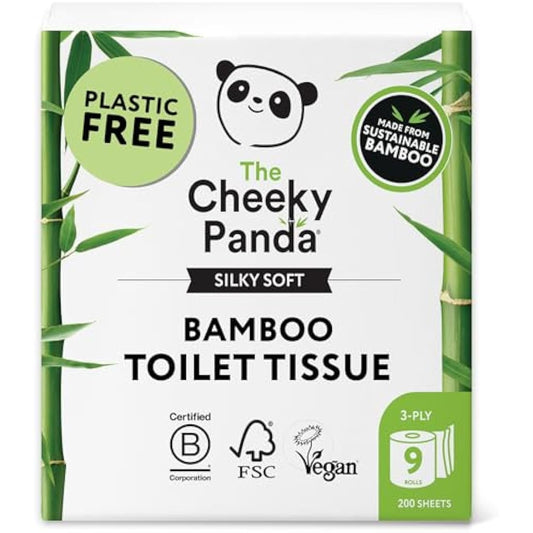 The Cheeky Panda Bamboo Toilet Paper – 9 Rolls of Toilet Paper | Plastic Free Packaging and Sustainable Toilet Tissue | 100% Compostable