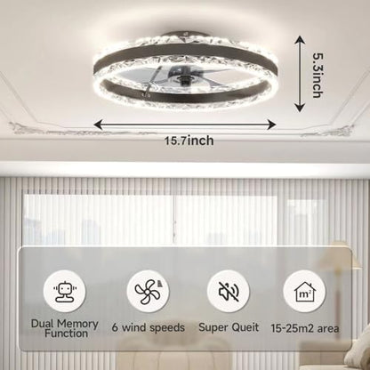 VOLISUN Ceiling Fans with Lights and Remote, 40cm Modern Smart LED Ceiling Fan Light, 6 Speeds and 3000K-6500K Dimmable Quiet Fan Ceiling Lights for Bedroom Living Room Dining Room (Black)