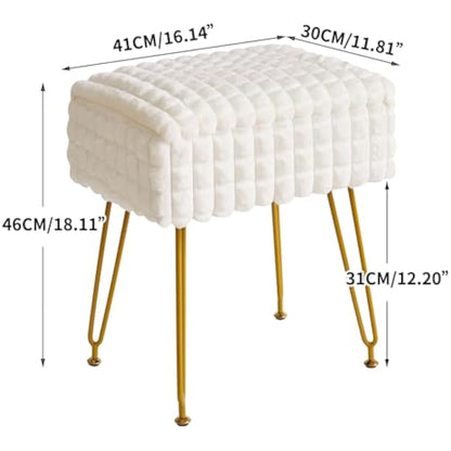 IBUYKE Rectangle Vanity Chair with Storage Space, Footrest Footstool Ottoman, Vanity Stool, Dressing Table Chair, with Anti-Slip Feet, for Makeup Room, Bedroom, Square grid pattern, White WBD004W