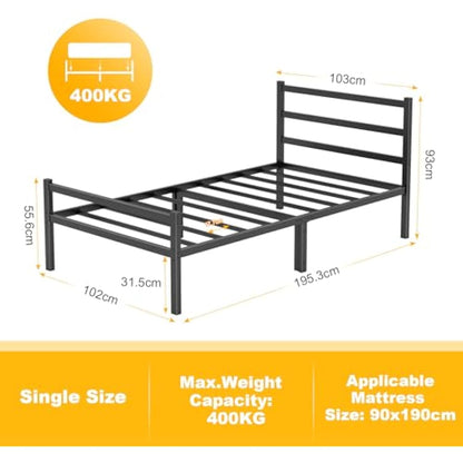 Yornoli Single Bed Frames with Headboard 3ft Black Metal Small Single Bed Frame with Storage for Adult Teenagers Heavy Duty Non-Slip with Steel Slats No Box Spring Needed