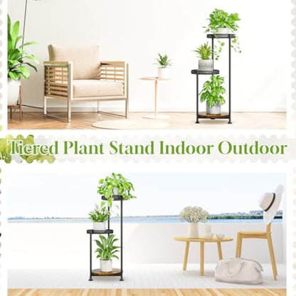 LyTaispuly 3 Tier Plant Stands for Indoor Outdoor, Tierd Metal Corner Plant Stand Holder, Flower Shelf Display Rack for Living Room Balcony Garden Patio, Black