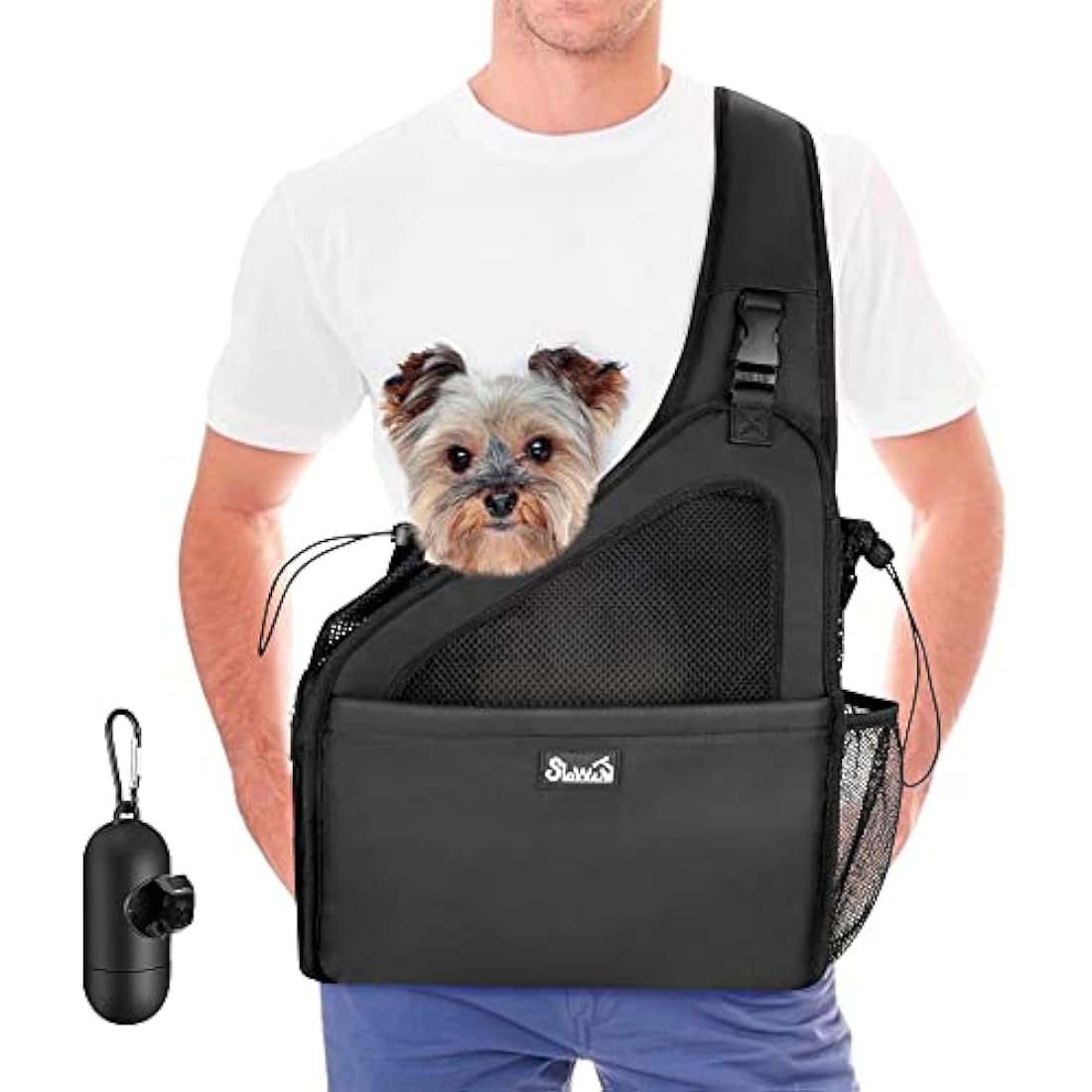 Eyein Pet Puppy Sling Carrier, Up to 12 lbs Hand Free Cat Dog Papoose, Hard Bottom Support Small Animal Travel Tote Bags with Breathable Mesh Adjustable Padded Strap Safety Belt Machine Washable