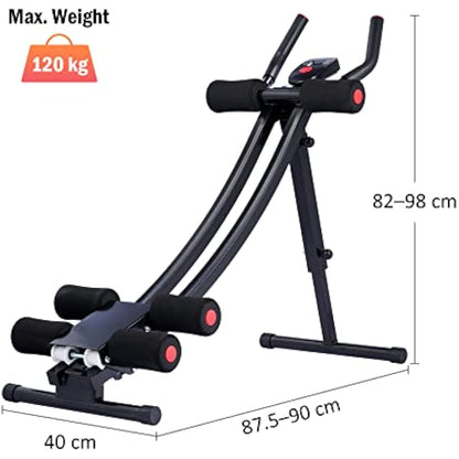 ZELUS Ab Machine for Home Gym, Core Strength Training Equipment for Home Fitness, Ab Crunch Coaster with 4 Intensities and Digital Display, Foldable Core Trainer for Abdominal