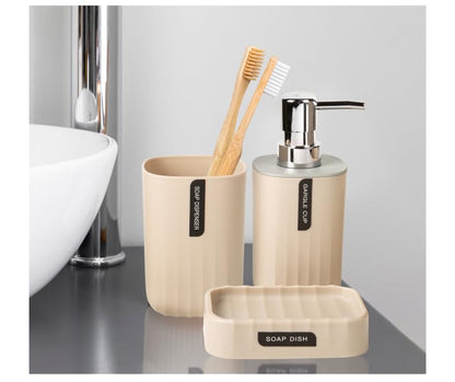Hosoncovy 4 PCS Bathroom Accessory Set Bathroom Container Set with Soap Dispenser, Bathroom Cup, Soap Dish ，Desktop Trash Can (Yellow)