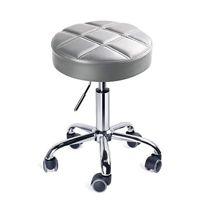 Leader Accessories Swivel beauty Stool Round Rolling Stools Adjustable Work Stool with 5 Wheels (Light Grey/seat cushion ?14)