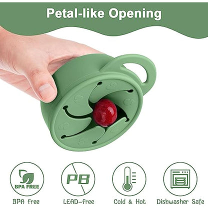 Vicloon Collapsible Silicone Baby Snack Cup, Baby Snack Cup, Silicone Snack Cup Non Spill Snack Pot for Baby, Snack Catcher Food Cup with Lid, Snack Pot for Toddler (Green)