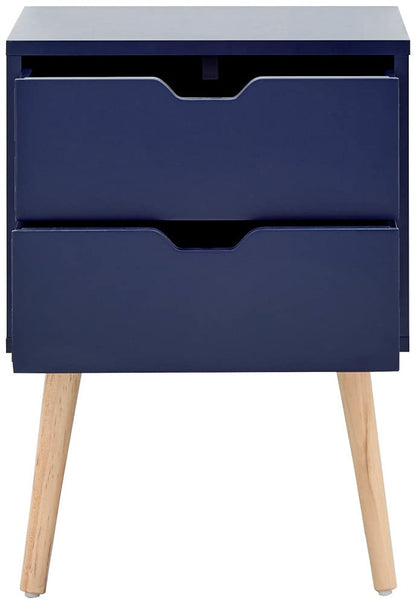 GFW Nyborg Scandinavian Style 2 Drawer Bedside Cabinet with Pine Wooden Legs,30D x 40W x 56H cm, Wood, Nightshadow Blue, 40 x 56 x 30 cm