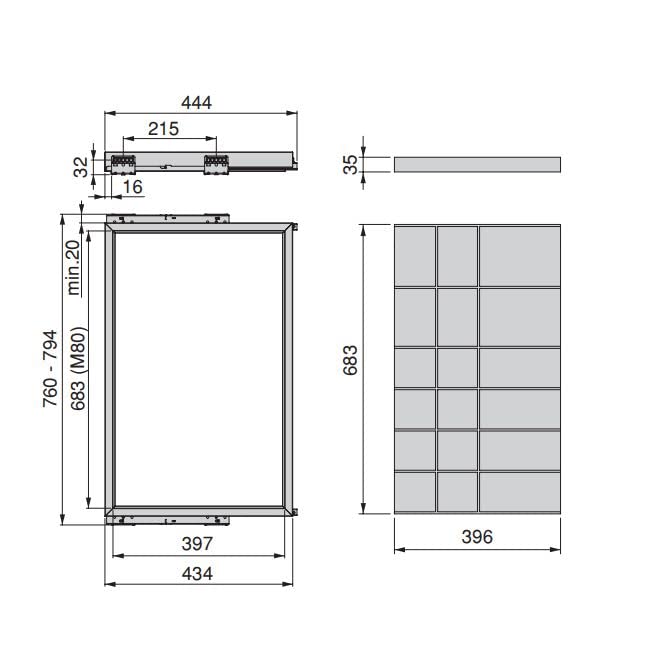 Emuca - Kit of organizer drawer with rack with soft-close slide for closets, adjustable, module 800mm (31,5 inch)