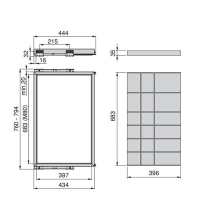 Emuca - Kit of organizer drawer with rack with soft-close slide for closets, adjustable, module 800mm (31,5 inch)
