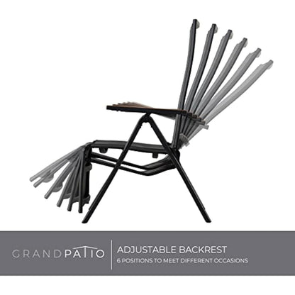 Grand patio Foldable Sun Lounger, Reclining Garden Chair, Aluminium Camping Chairs, Adjustable 6 Position High Backrest, Deck Chair for Garten, Outdoor, Poolside (Black)