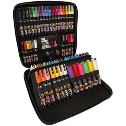 Posca Water Based Permanent Marker Paint Pens with Premium Quality Travel Case for Arts and Crafts. Multi Surface Use On Wood, Metal, Paper, Cardboard, Glass, Fabric & Rock. Set of 54 Vibrant Colours