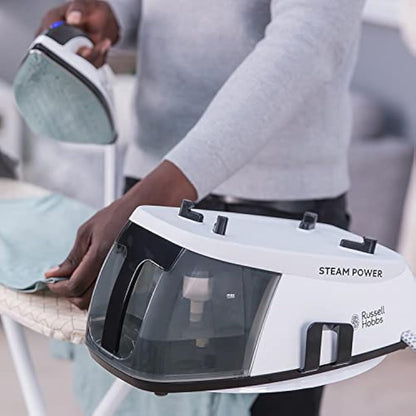 Russell Hobbs Steam Iron [2400W, 110g Shot of Steam, 90g Steam Output,] Steam Power (1.3L Removable Water Tank, Stainless Steel Non Stick Soleplate, Cord Storage, Temp ready light, Anti Calc) 24420