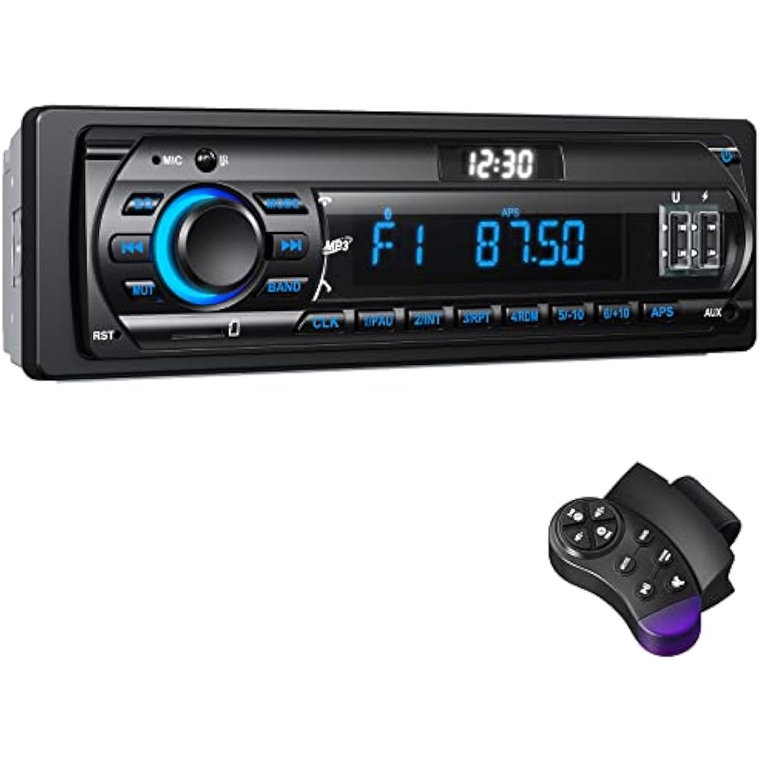 RDS Car Radio Bluetooth Hands-free, 9-24V Car Stereo Bluetooth 4 x 65W FM/AM Radio LCD Clock with 7 Colors Lighting, MP3 Player Supports 2 USB/AUX/SD