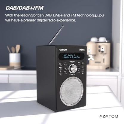 DAB/DAB+ & FM Digital Radio | Simple Controls | Dual Alarms & Sleep Timer | Mains Powered | Bluetooth | USB Device Charging | Perfect for Home, Office or Outdoors | AZATOM Foxton FX2 (Black)