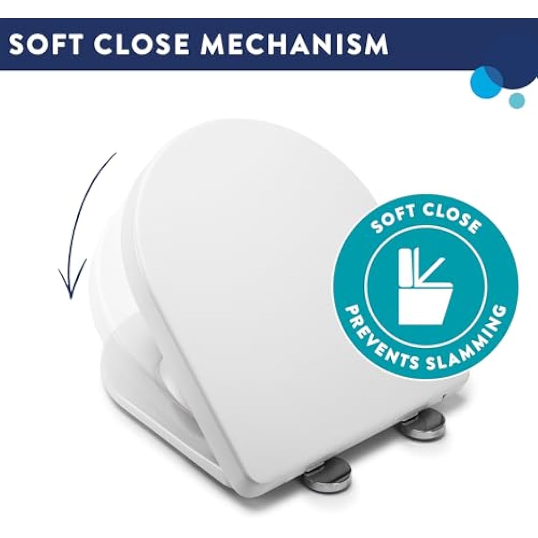 Croydex Eyre Soft Close Toilet Seat D Shape - Quick Release Button for Easy Cleaning and Adjustable Hinges with Top and Bottom Fixings Included, Antibacterial Treated Surface (White D-Shape)
