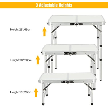REDCAMP 2ft Folding Camping Table with 3 Adjustable Heights, Portable Foldable Picnic Tables for Outdoor Indoor Kitchen Garden, 3 Heights (26/50/66)