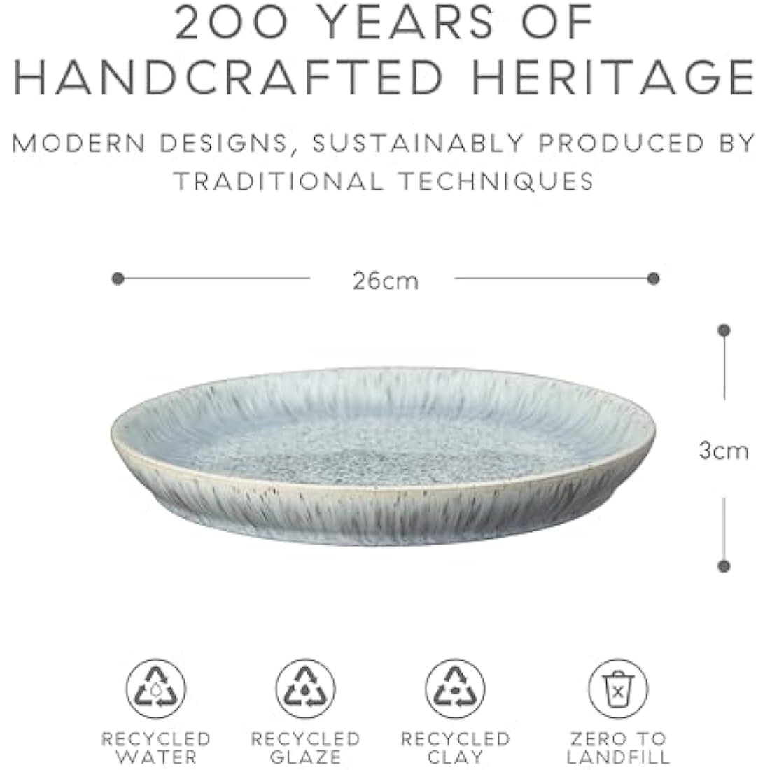 Denby - Halo Speckle Dinner Plates Set of 4 - Grey, Neutral Patterned Coupe Dishwasher Microwave Safe Crockery 26cm - Glazed Ceramic Stoneware Tableware - Chip & Crack Resistant