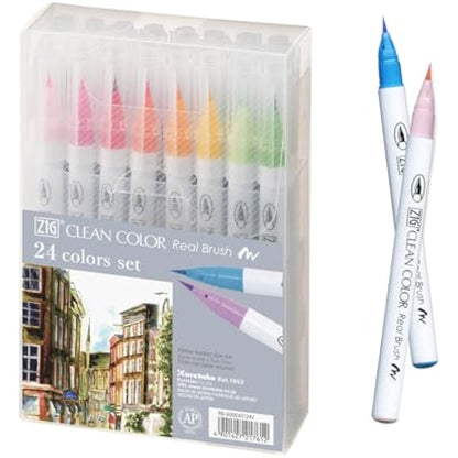 Kuretake Clean Color Real Brush Watercolour Brush Pens (Set Of 24 Colours)