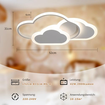 BLMYL 42W LED Ceiling Light, 52CM Creative Cloud Ceiling Lamp, Dimmable Remote Control 3000~6000K, Modern White Ceiling Lights, Used in Living Room,
