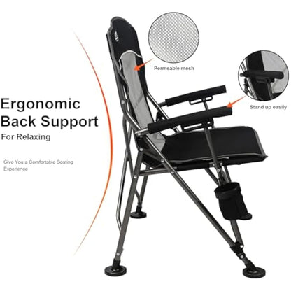 LANMOUNTAIN Camping Chair with Padded Hard Armrest,Cup Holder,Heavy Duty for Adults,Mesh Backrest,Portable Lawn Lightweight Outdoor Camp Chair,Support up to 400lbs