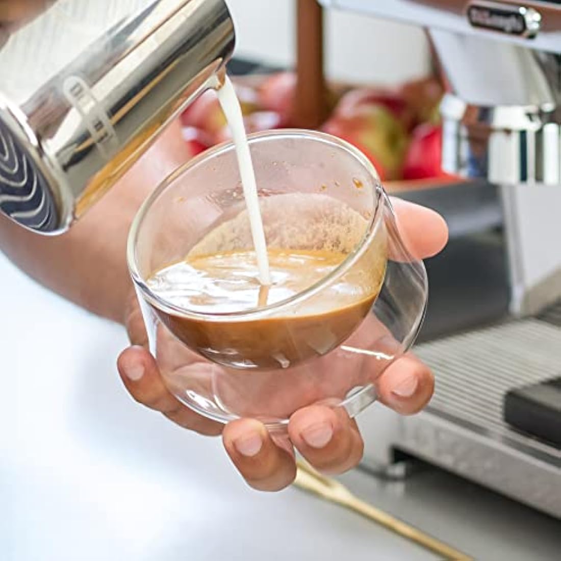 KRUVE IMAGINE Coffee Cups - Handcrafted Double-Wall Glass Cups (Set of Two, 8.5oz/250ml) - Perfect for Latte Art and Espresso - Durable Borosilicate Glass - Ideal for Coffee Mugs Lovers - Latte