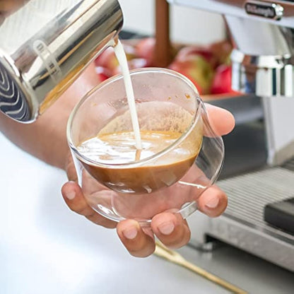 KRUVE IMAGINE Coffee Cups - Handcrafted Double-Wall Glass Cups (Set of Two, 8.5oz/250ml) - Perfect for Latte Art and Espresso - Durable Borosilicate Glass - Ideal for Coffee Mugs Lovers - Latte