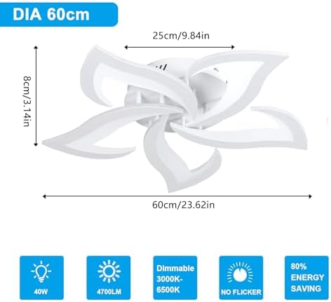 Comely LED Ceiling Light Dimmable, Ceiling Lamp with Remote Control, 40W 4700LM 3000K~6500K Φ60cm, Acrylic Modern Ceiling Light for Bedroom Living Room, Dia60cm