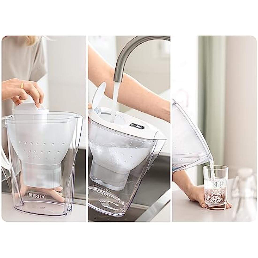 BRITA Marella Water Filter Jug White (2.4L) Starter Pack incl. 3x MAXTRA PRO All-in-1 cartridge - fridge-fitting jug with digital LTI and Flip-Lid - now in sustainable Smart Box packaging