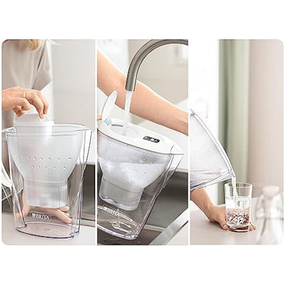 BRITA Marella Water Filter Jug White (2.4L) Starter Pack incl. 3x MAXTRA PRO All-in-1 cartridge - fridge-fitting jug with digital LTI and Flip-Lid - now in sustainable Smart Box packaging