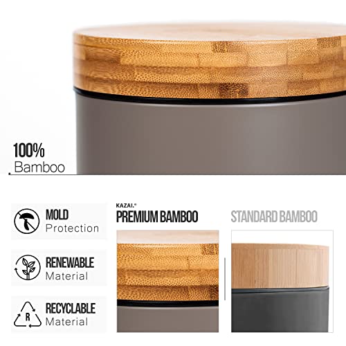 Kazai. 3L Designer Bathroom Bin | Superior Bamboo | Soft Closing | Anti-Finger | Taupe (Dark)