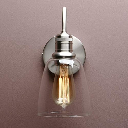 Yosoan Lighting Modern Vintage Industrial Bell Sconce Wall Light Fitting with 5.6” Clear Glass Lampshade, for Office Home Kitchen Living Room Bedroom Loft Bar (Brushed)