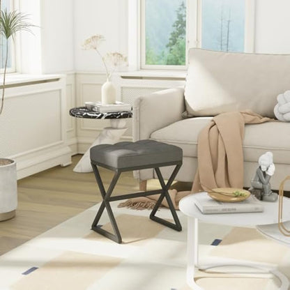 YMYNY Vanity Stool, Linen Footrest Stool, Square Ottoman Bench with X-Shaped Metal Legs, Makeup Dressing Stool for Vanity, Living Room, Bedroom, Entryway, Hallways 40×30×46CM Grey HBD033G