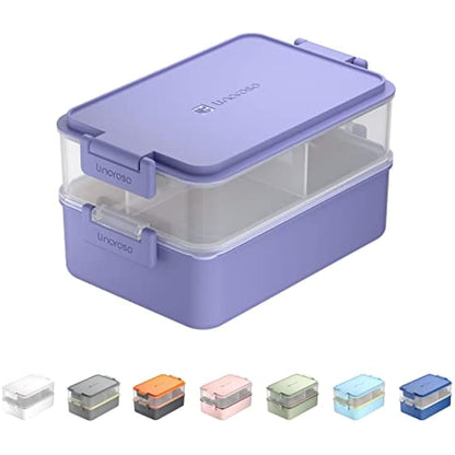 linoroso Bento Lunch Box for Adults with 3 Compartments Lunchbox with Sauce Container and Utensils, Bento Boxes for Microwave and Dishwasher Plastic BPA-Free As Sandwich Snack Salad Box - Veri Peri