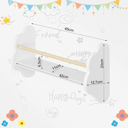 WOLTU Kids Wall Shelves Set of 3 Floating Shelves Kids Bookshelf, Children’s Bookcase Wall Mounted Book Storage Unit, Toy Organiser, Cloud Shape, White, 45x12.7x23cm