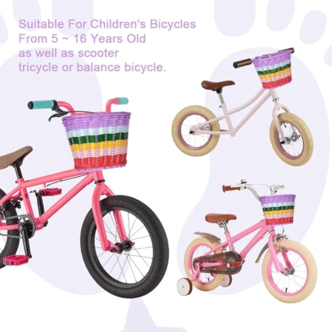 Flintronic Kids Bike Basket Handwoven Cycle Basket for Kids, Bicycle Basket For Girls Boys Childs, with Bike Accessories