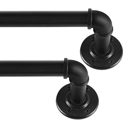 Black Curtain Poles for Eyelet Curtains, Industrial Curtain Pole Metal Extendable, Industrial Curtain Rod for Windows 67cm-122cm, Room Dividers