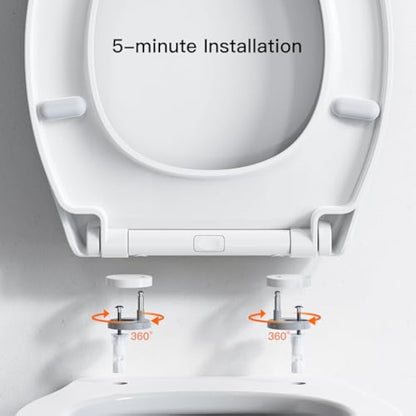 Pipishell Soft Close Toilet Seat, Toilet Seat with Quick Release for Easy Clean, Simple Top Fixing, Standard Toilet Seats White with Adjustable Hinges, O Shape