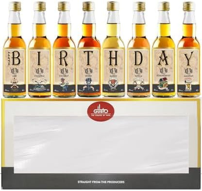 Birthday Rum Tasting Set - Miniature Rum Selection Gift Set Perfect For Any Rum Lover - 40ml Glass Bottles - Made By IL GUSTO (Pack of 8)