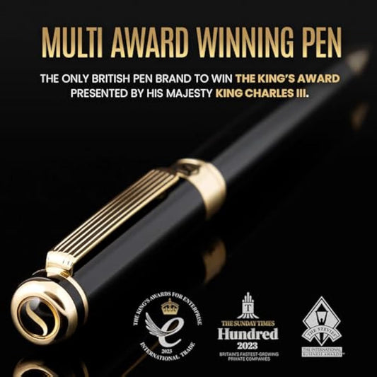 Scriveiner Black Lacquer Ballpoint - Stunning Luxury Pen, Real Gold Plating, Schmidt Black Refill, Best Ball Pen Gift Set for Men & Women, Professional Executive Office, Nice Fancy Designer Pens