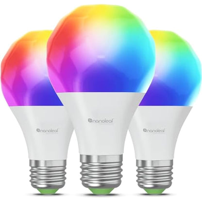 Nanoleaf Matter Essentials E27 LED Bulbs, Pack of 3 RGBW Dimmable Smart Bulbs - Matter over Thread, Bluetooth Colour Changing Light Bulbs, Works with Google Apple, Room Decor & Gaming