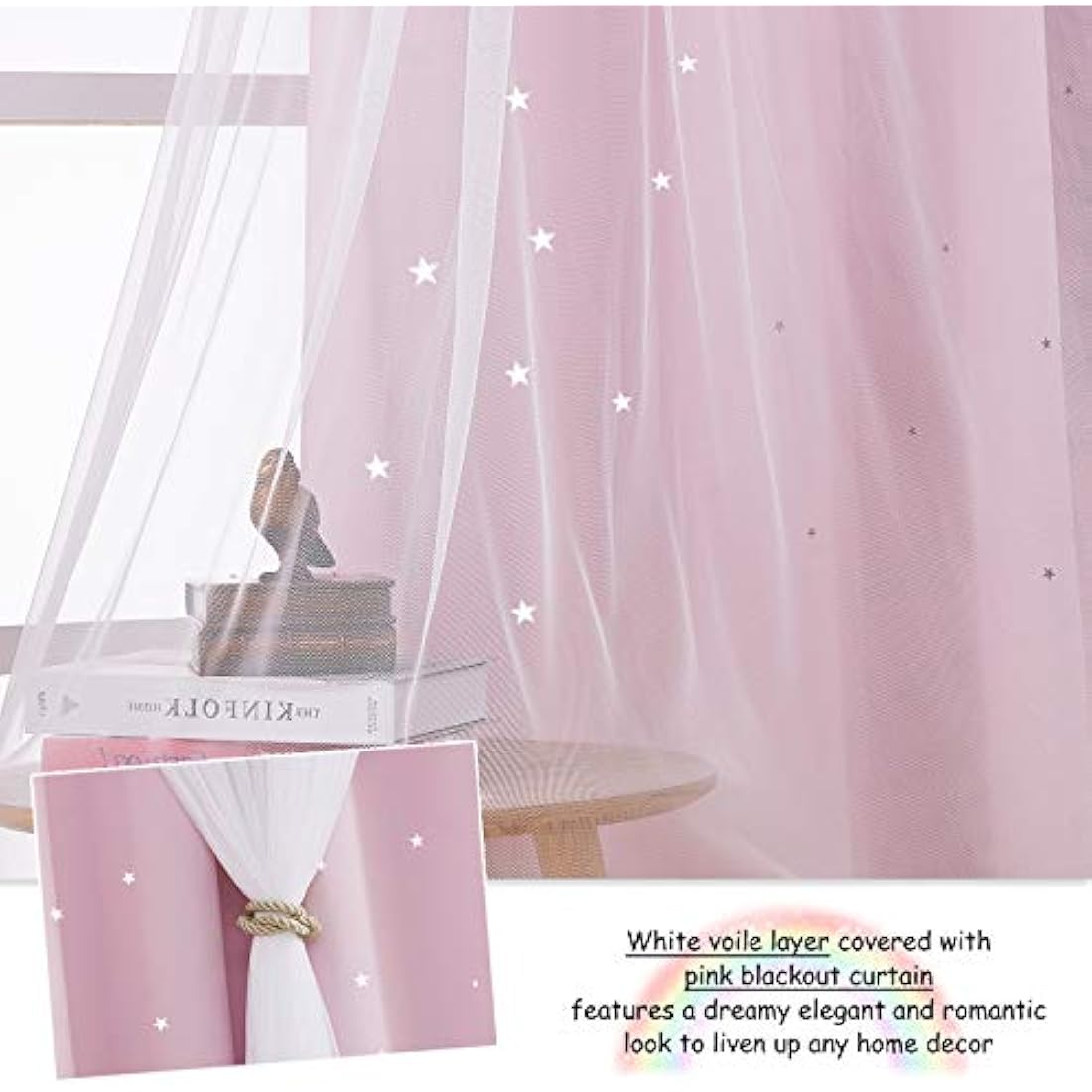NICETOWN Blackout Curtains for Bedroom - Stars Cut Out Curtains for Kids Nursery Girls Living Room Thermal Curtains Drapery with Eyelet for Windows, 2 Panels, W52 x L63 Inch (132x160 cm), Pink