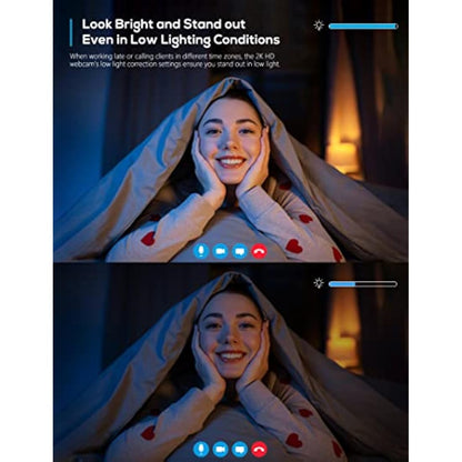 2K Webcam No Mic with Privacy Cover, USB Web Cam for Computer and Laptop Plug & Play, Web Camera Without Audio, 78° Wide-Angle,for Streaming and Conferencing,Compatible Skype Zoom YouTube