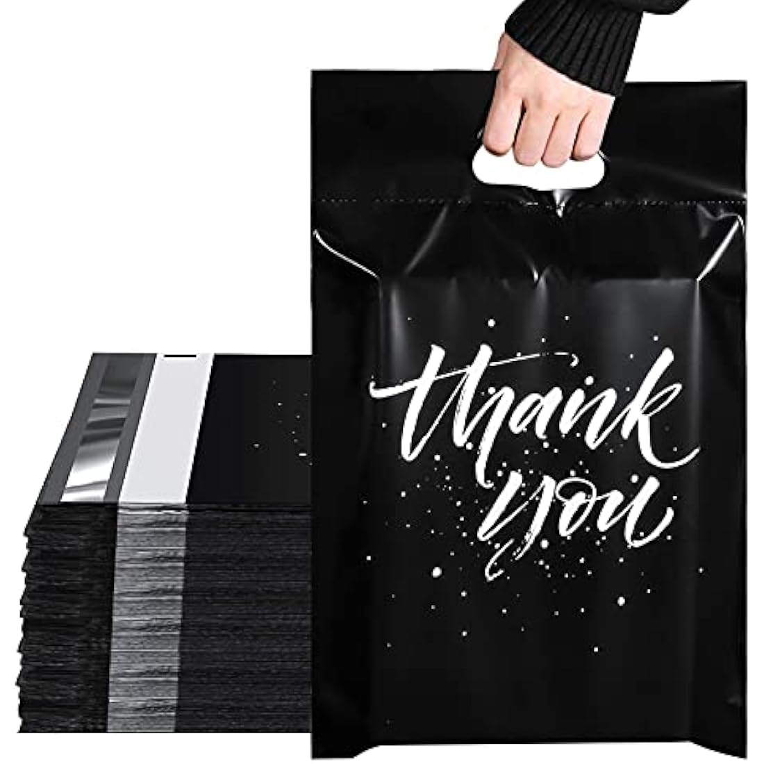 Switory 100Pcs Parcel Bags for Posting Clothes 262x330mm Postal Bags Shipping Bags with Handle Mailing Bags for Clothing Posting Bags with Self Adhesive 10x13 Package Bags Black - Thank You Design