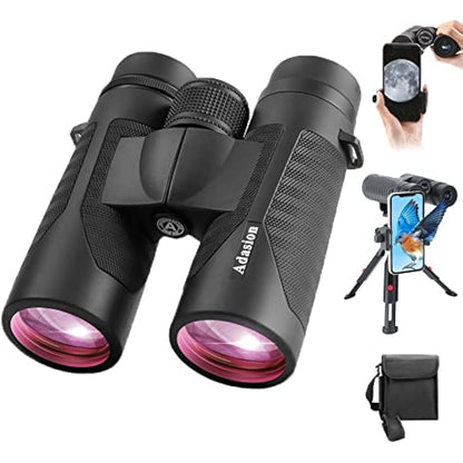 12x42 HD Binoculars for Adults High Power with Phone Adapter and Tripod- Super Bright Binoculars with Large View- Lightweight Waterproof Binoculars for Bird Viewing Stargazing Cruise Travel Hiking