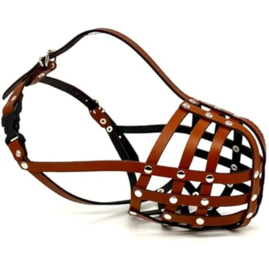 New Genuine Light Leather Dog Muzzle for Dogue de Bordeaux and Bullmastiff and and other similar breeds (Brown Leather, DB-3)