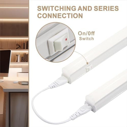 Qsmile LED Batten Lights with UK Plug, 6-Pack 4FT 18W 2200lm Garage Lighting, T5 4000K Workshop Lighting, Connect Up to 6 LED Tube Lights, Office Lighting with On/Off Switch, Light Fixture