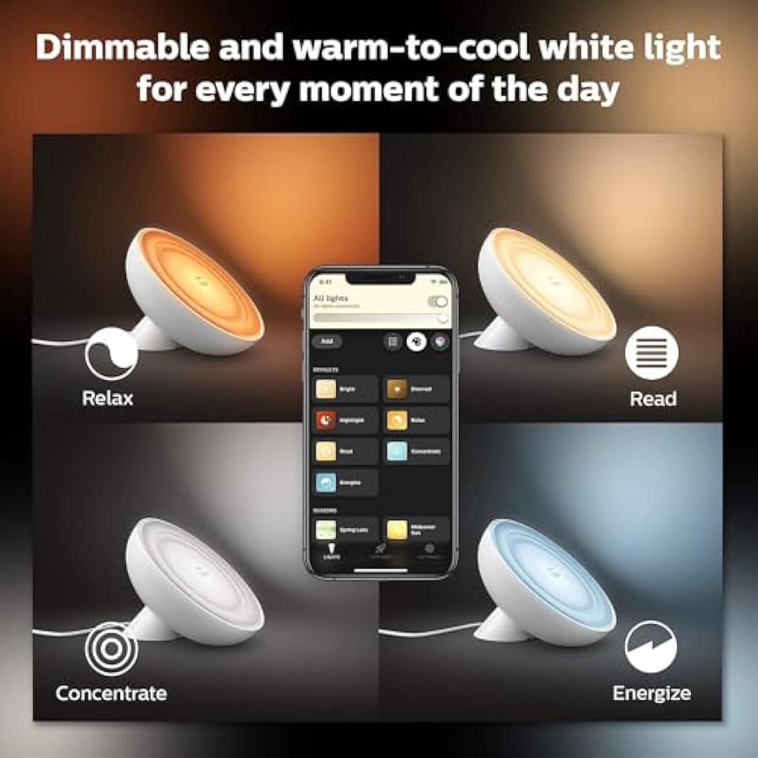 Philips Hue Bloom White and Colour Ambiance [White] Smart LED Table Lamp, with Bluetooth Works with Alexa and Google Assistant, 7 watts