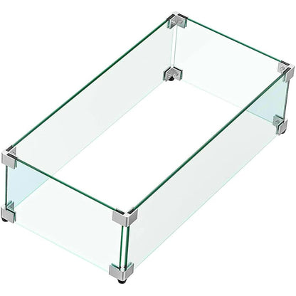 MESIDA 31"x12"x6" Fire Pit Glass Wind Guard, Tempered Glass Firepit Table Shield, Thick and Sturdy, with Hard Aluminum Corner Bracket & Rubber Feet