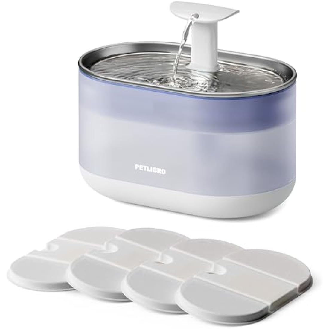 PETLIBRO Ultra Quiet Pet Water Fountain 2.1L, Stainless Steel Top Cat Fountain with Two Flow Modes, BPA-Free Capsule Water Fountain, Visible Water Level with 4 Large Filters