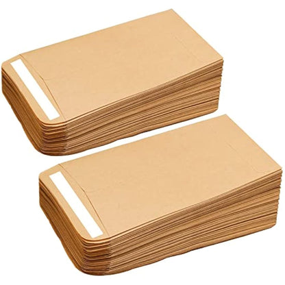 100Pcs Small Brown Envelopes, Self-Adhesive Seed Envelopes Seed Packets Kraft Paper Coin Envelopes Money Envelopes for Wages, Seeds, Coins, Beads or Stamps(10x6cm/3.9x2.4inch)